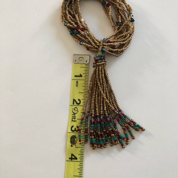 Gold Beaded Multi-Strand Tassel Stretch Bracelet - Picture 5 of 6